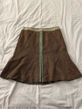 Y2K LOFT vintage brown herringbone wool midi skirt size 4P